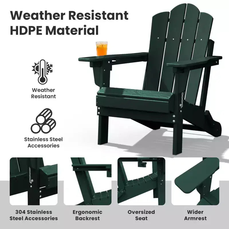 HYLEORY Plastic/Resin Folding Adjustable Back Adirondack Chair with Cup Holder