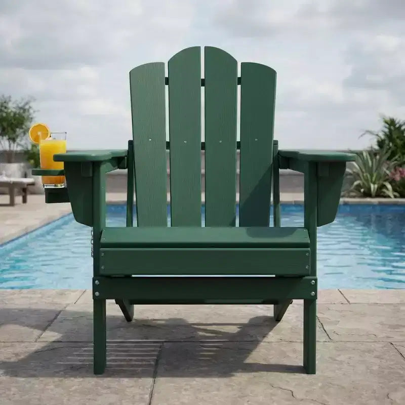 HYLEORY Plastic/Resin Folding Adjustable Back Adirondack Chair with Cup Holder