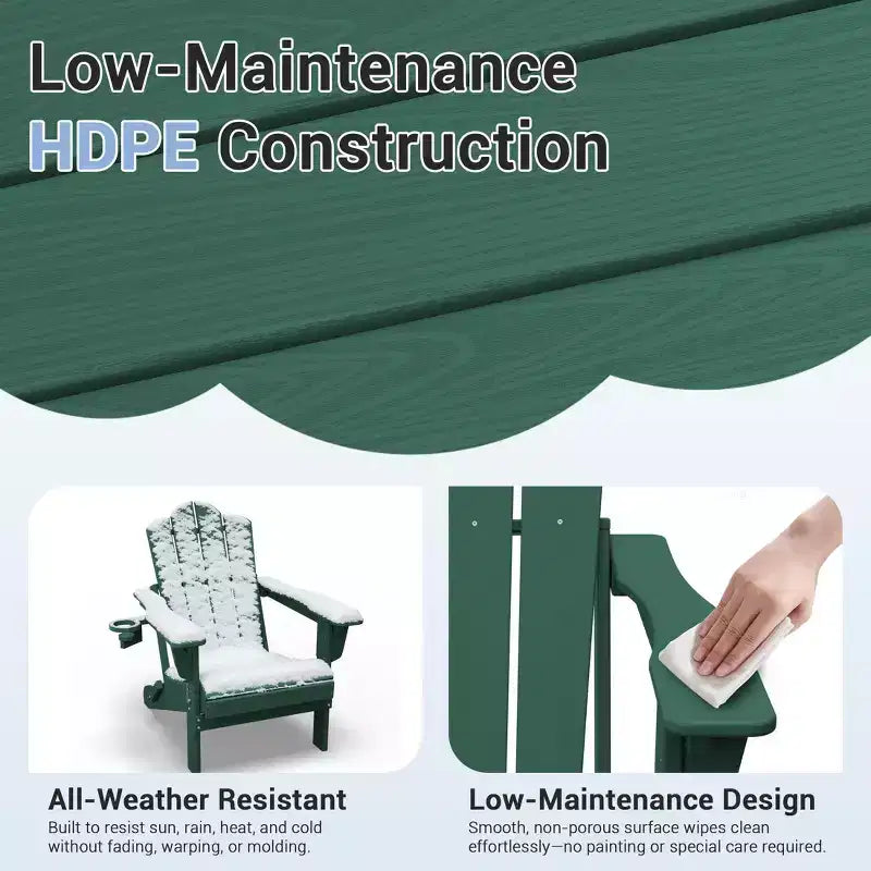 HYLEORY Plastic/Resin Folding Adjustable Back Adirondack Chair with Cup Holder