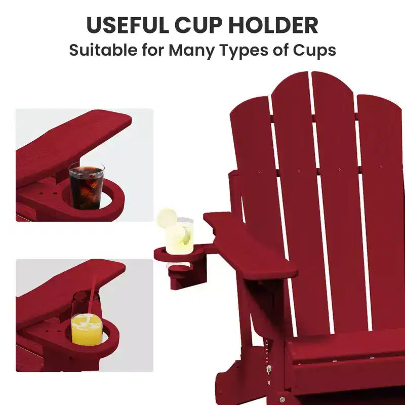 HYLEORY Plastic/Resin Folding Adjustable Back Adirondack Chair with Cup Holder