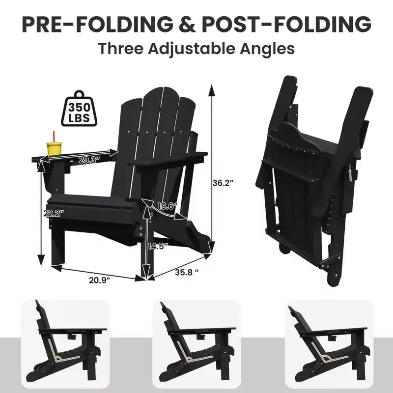 HYLEORY Plastic/Resin Folding Adjustable Back Adirondack Chair with Cup Holder