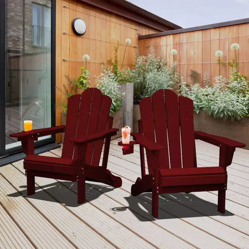 HYLEORY Plastic/Resin Folding Adjustable Back Adirondack Chair with Cup Holder