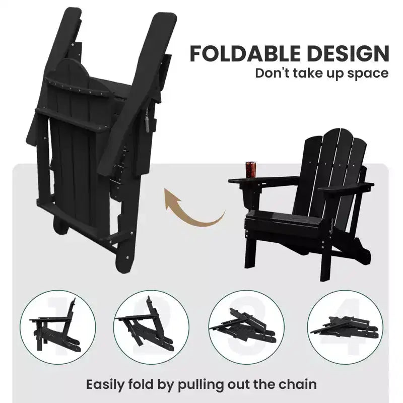 HYLEORY Plastic/Resin Folding Adjustable Back Adirondack Chair with Cup Holder