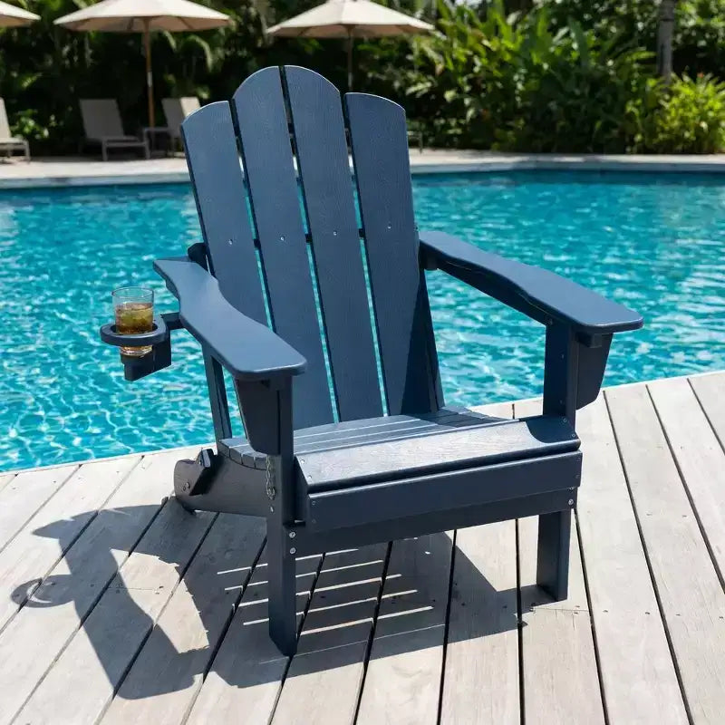 HYLEORY Plastic/Resin Folding Adjustable Back Adirondack Chair with Cup Holder