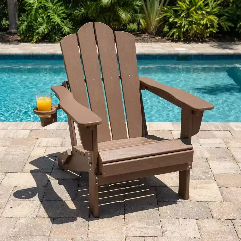 HYLEORY Plastic/Resin Folding Adjustable Back Adirondack Chair with Cup Holder