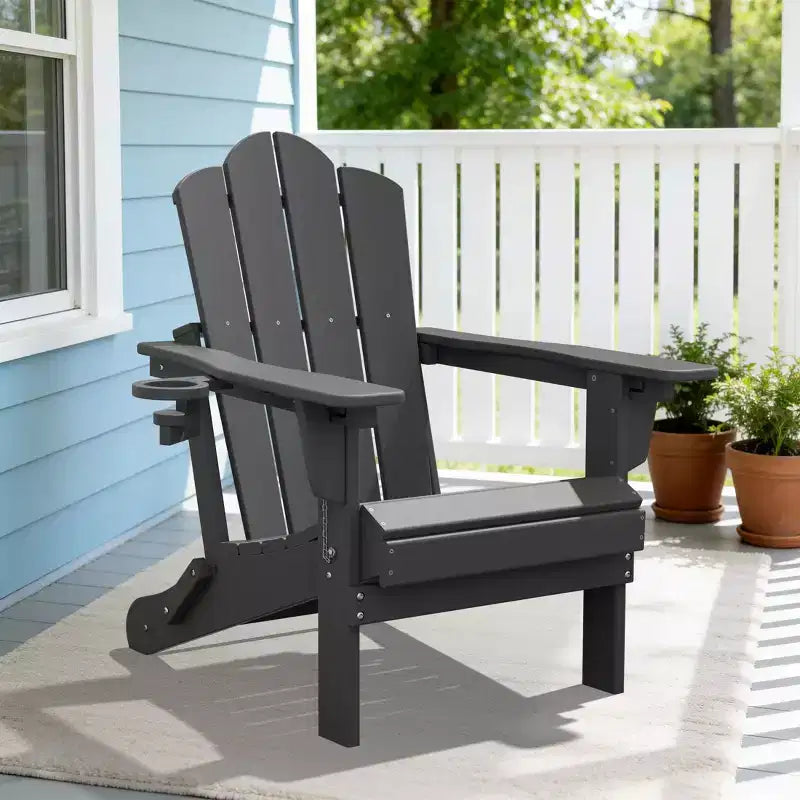 HYLEORY Plastic/Resin Folding Adjustable Back Adirondack Chair with Cup Holder