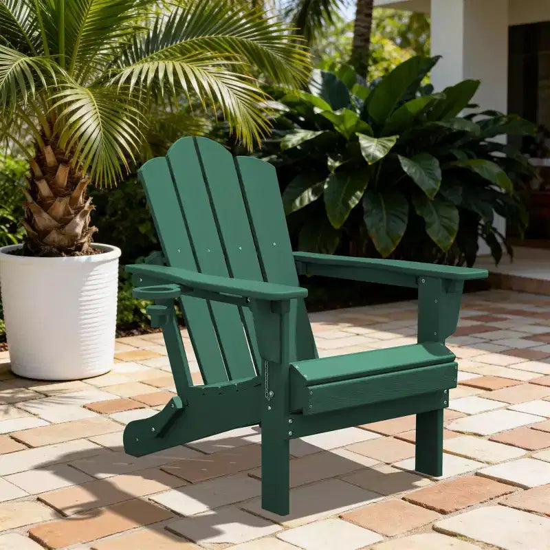 HYLEORY Plastic/Resin Folding Adjustable Back Adirondack Chair with Cup Holder