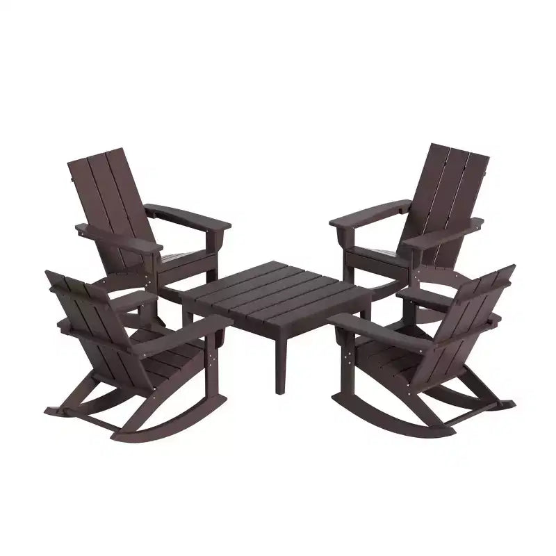 WestinTrends 5-Piece Modern Adirondack Outdoor Rocking Chair with Side Table Set