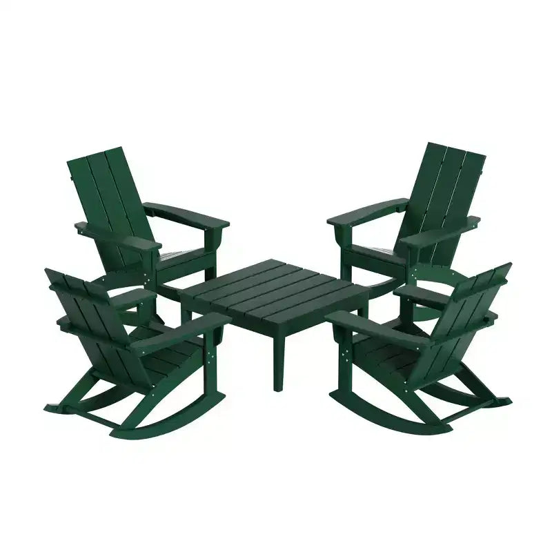 WestinTrends 5-Piece Modern Adirondack Outdoor Rocking Chair with Side Table Set
