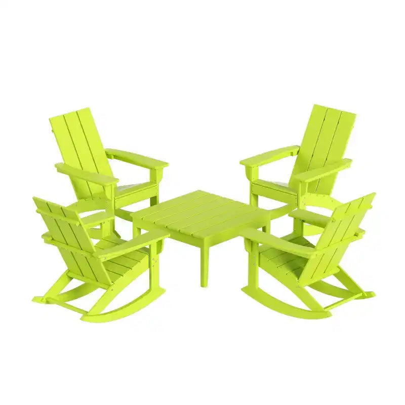 WestinTrends 5-Piece Modern Adirondack Outdoor Rocking Chair with Side Table Set