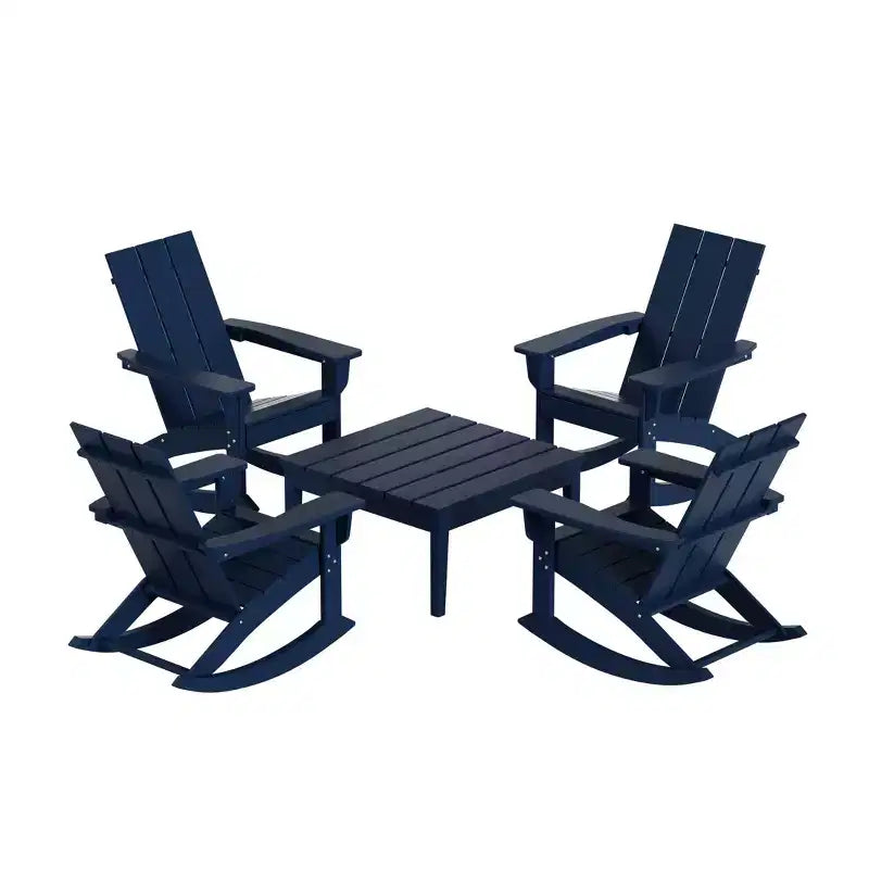 WestinTrends 5-Piece Modern Adirondack Outdoor Rocking Chair with Side Table Set