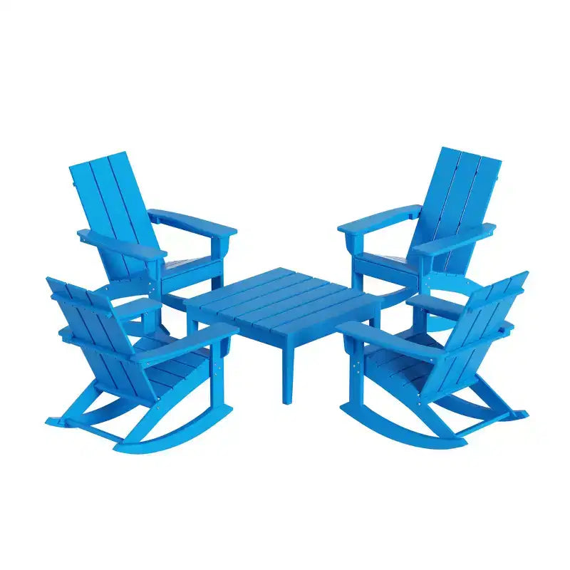 WestinTrends 5-Piece Modern Adirondack Outdoor Rocking Chair with Side Table Set