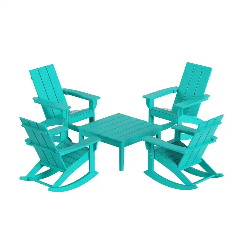 WestinTrends 5-Piece Modern Adirondack Outdoor Rocking Chair with Side Table Set