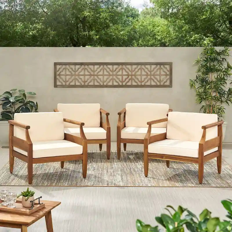 Fauteuil de jardin moderne du milieu du siècle en bois d'acacia Aston (lot de 4) par Christopher Knight Home