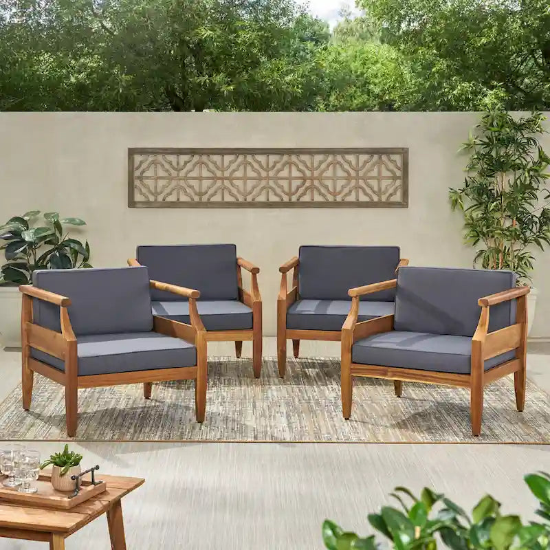 Fauteuil de jardin moderne du milieu du siècle en bois d'acacia Aston (lot de 4) par Christopher Knight Home
