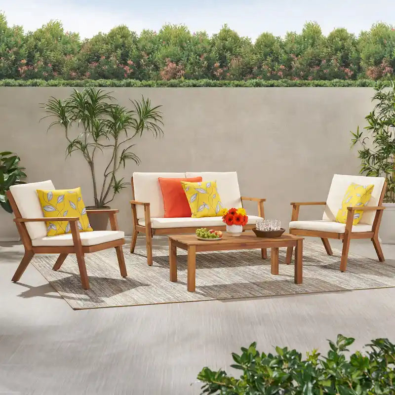 Ensemble de conversation 4 places Temecula en bois d'acacia d'extérieur par Christopher Knight Home