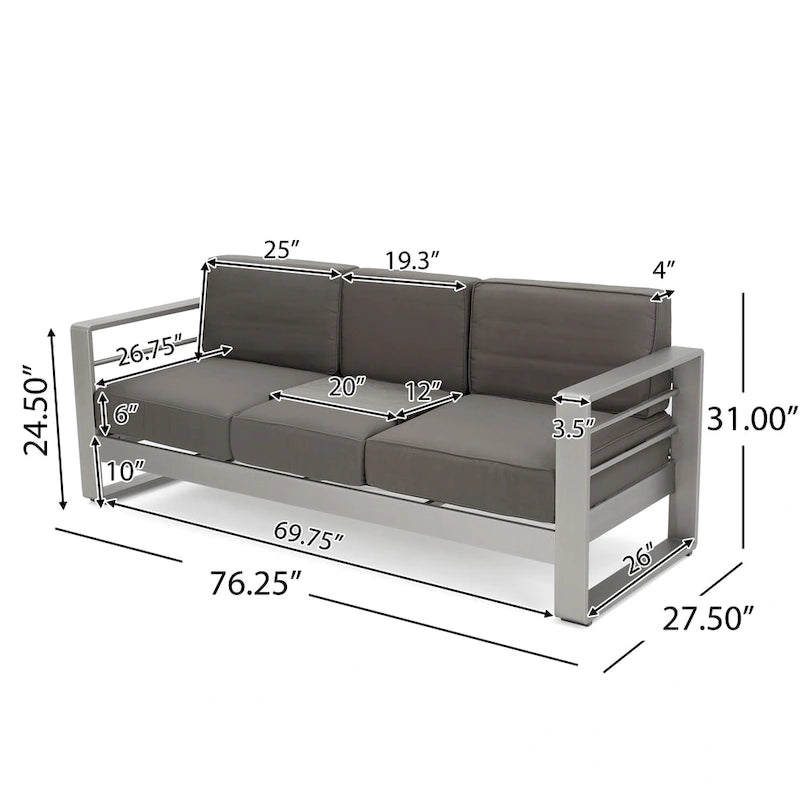 Canapé d'extérieur 3 places en aluminium Cape Coral avec table basse et pouf, par Christopher Knight Home