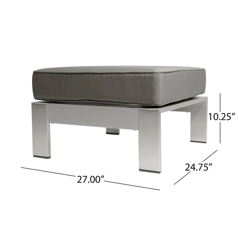 Canapé d'extérieur 3 places en aluminium Cape Coral avec table basse et pouf, par Christopher Knight Home