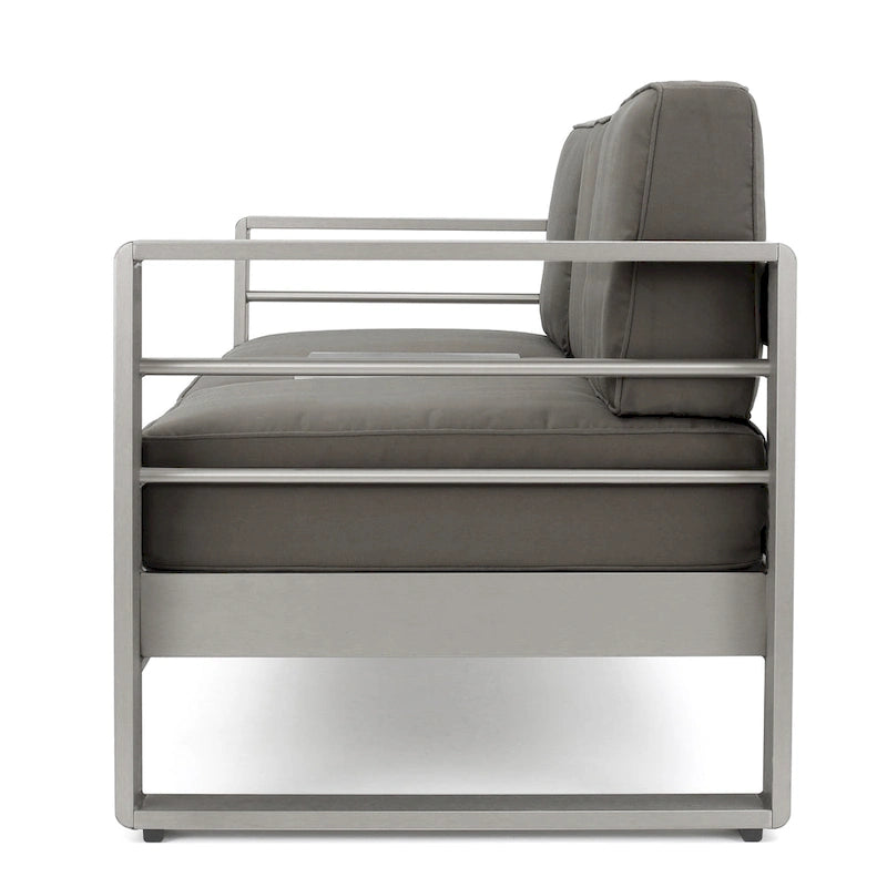 Canapé d'extérieur 3 places en aluminium Cape Coral avec table basse et pouf, par Christopher Knight Home