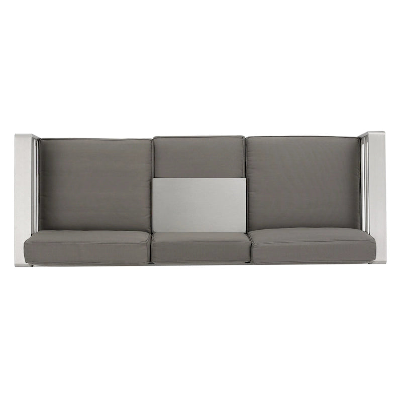Canapé d'extérieur 3 places en aluminium Cape Coral avec table basse et pouf, par Christopher Knight Home