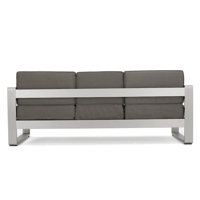 Canapé d'extérieur 3 places en aluminium Cape Coral avec table basse et pouf, par Christopher Knight Home