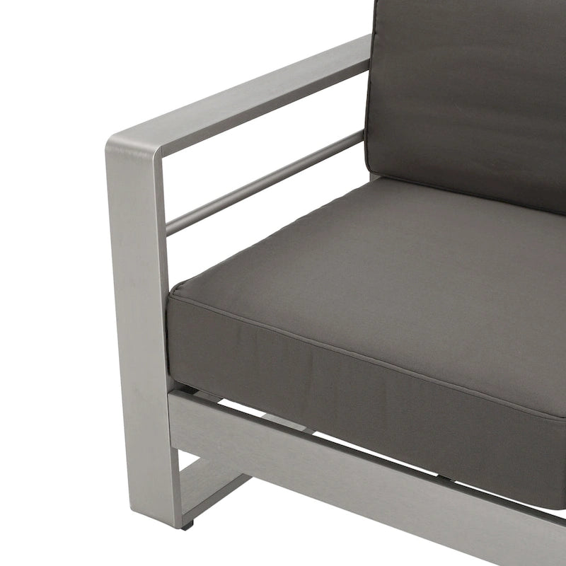 Canapé d'extérieur 3 places en aluminium Cape Coral avec table basse et pouf, par Christopher Knight Home