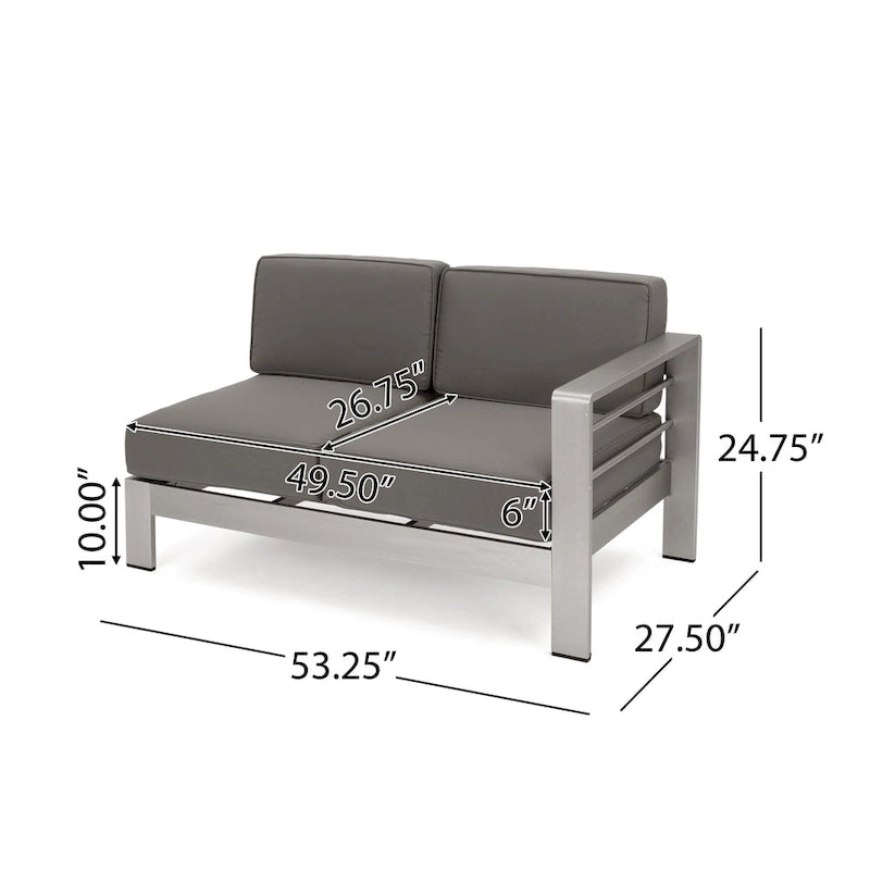Cape Coral Outdoor 11 Seater Aluminum U-Shaped Sofa Sectional and Fire Pit Set by Christopher Knight Home