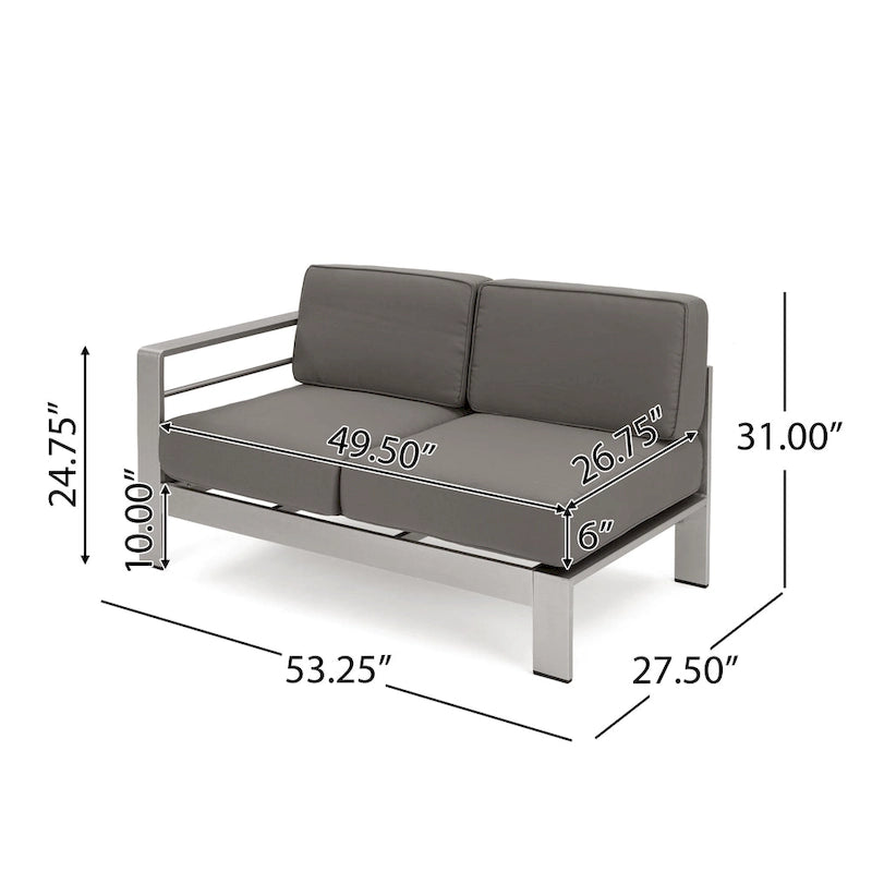 Cape Coral Outdoor 11 Seater Aluminum U-Shaped Sofa Sectional and Fire Pit Set by Christopher Knight Home