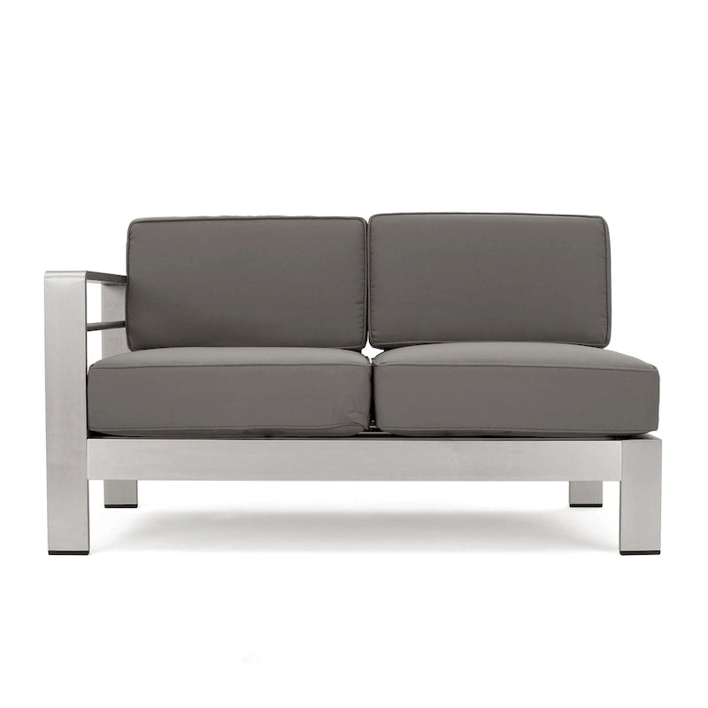 Cape Coral Outdoor 11 Seater Aluminum U-Shaped Sofa Sectional and Fire Pit Set by Christopher Knight Home