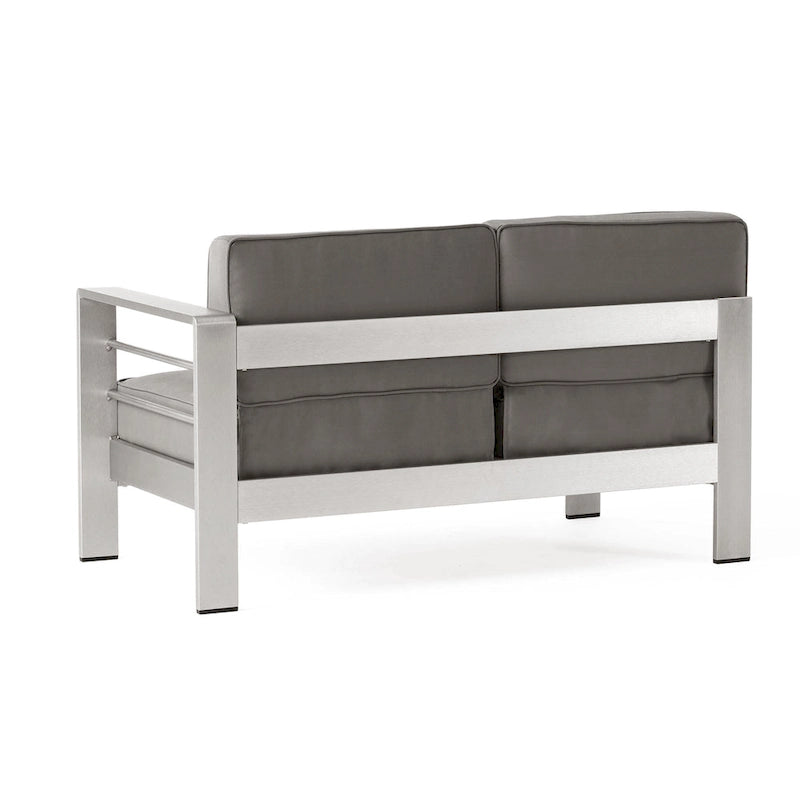 Cape Coral Outdoor 11 Seater Aluminum U-Shaped Sofa Sectional and Fire Pit Set by Christopher Knight Home