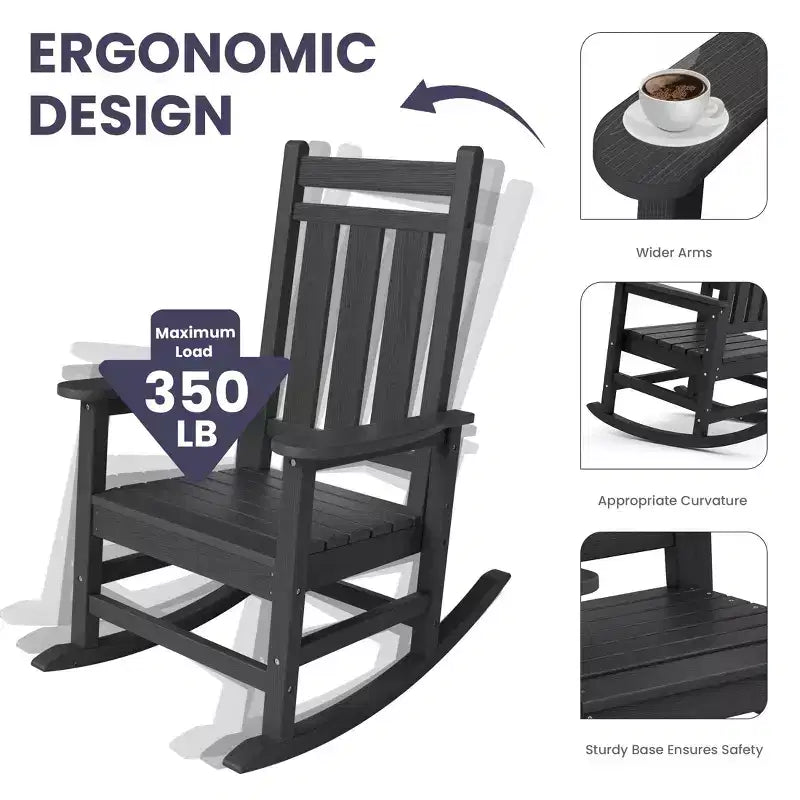 HYLEORY HDPE Modern Resin Rocking Adirondack Chair