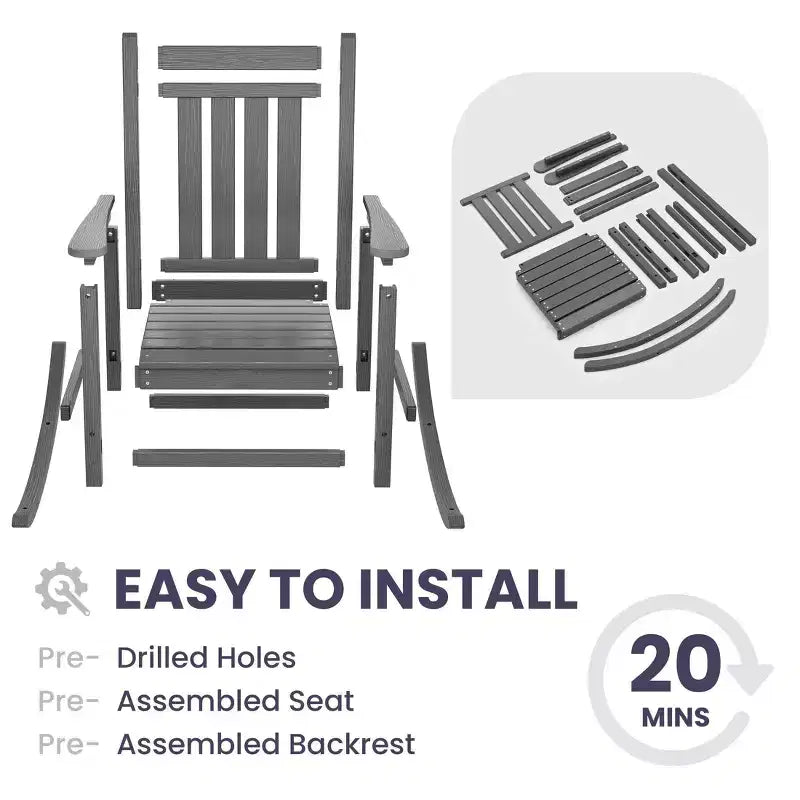 HYLEORY HDPE Modern Resin Rocking Adirondack Chair