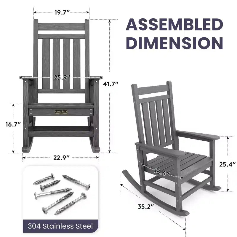 HYLEORY HDPE Modern Resin Rocking Adirondack Chair