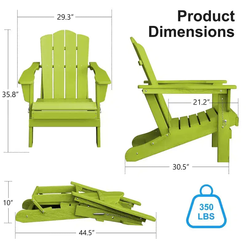 HYLEORY HDPE Outdoor Patio Chair, Folding Adirondack Chair