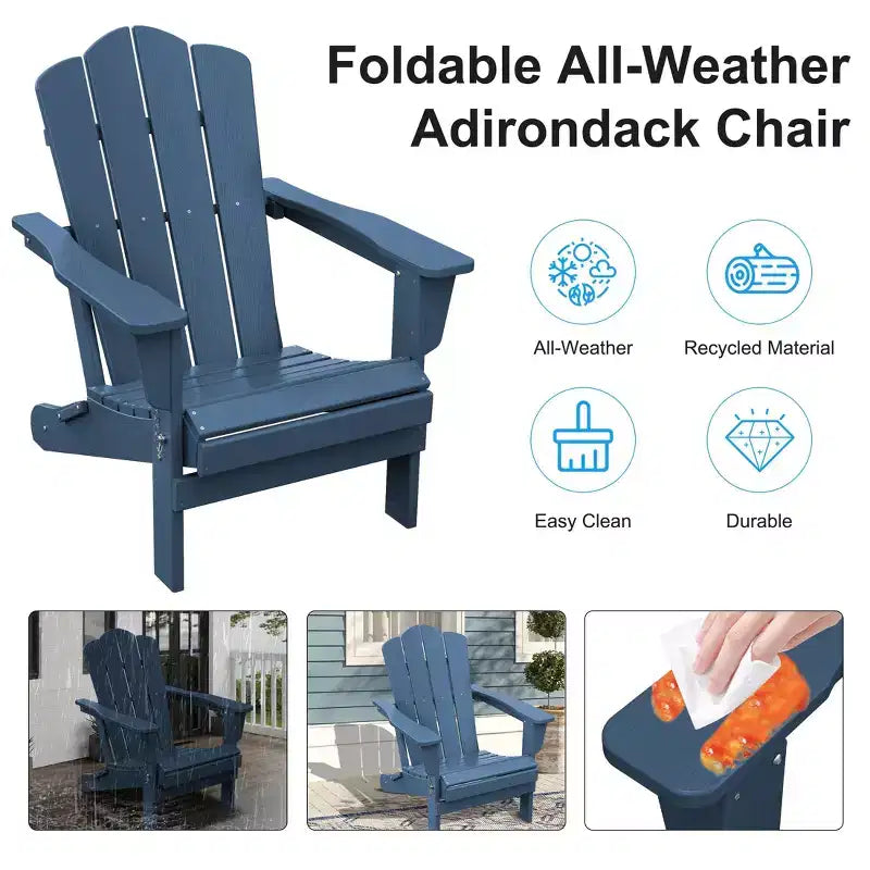 HYLEORY HDPE Outdoor Patio Chair, Folding Adirondack Chair
