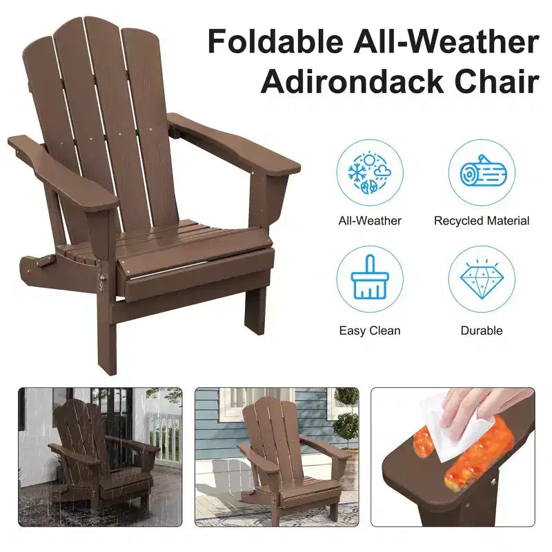 HYLEORY HDPE Outdoor Patio Chair, Folding Adirondack Chair