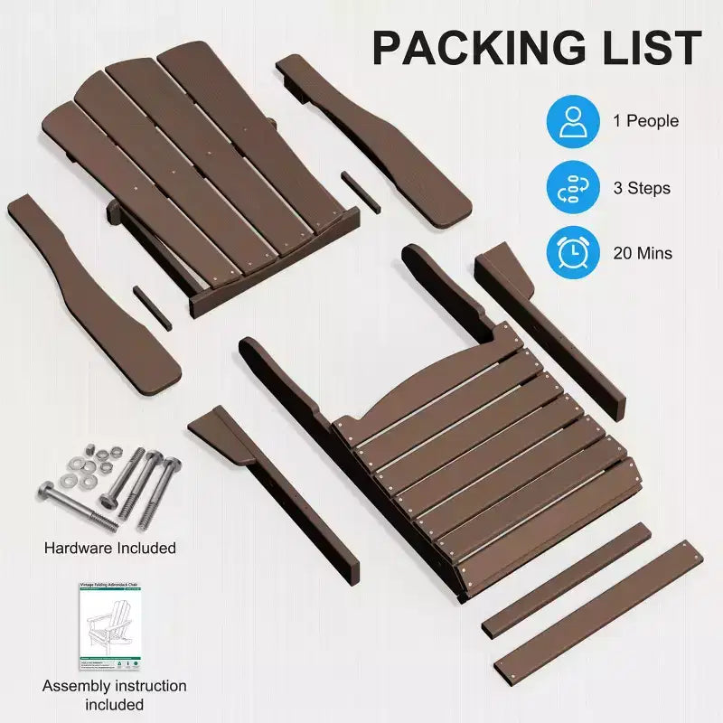 HYLEORY HDPE Outdoor Patio Chair, Folding Adirondack Chair