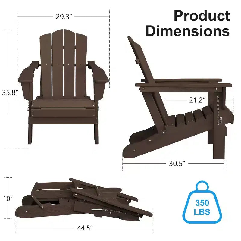 HYLEORY HDPE Outdoor Patio Chair, Folding Adirondack Chair