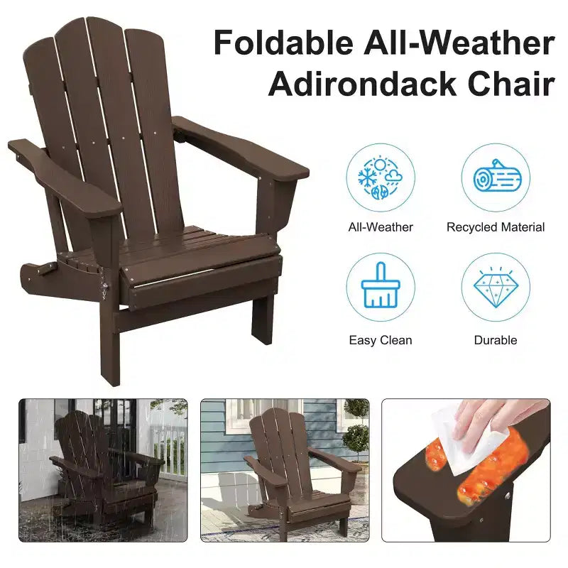 HYLEORY HDPE Outdoor Patio Chair, Folding Adirondack Chair