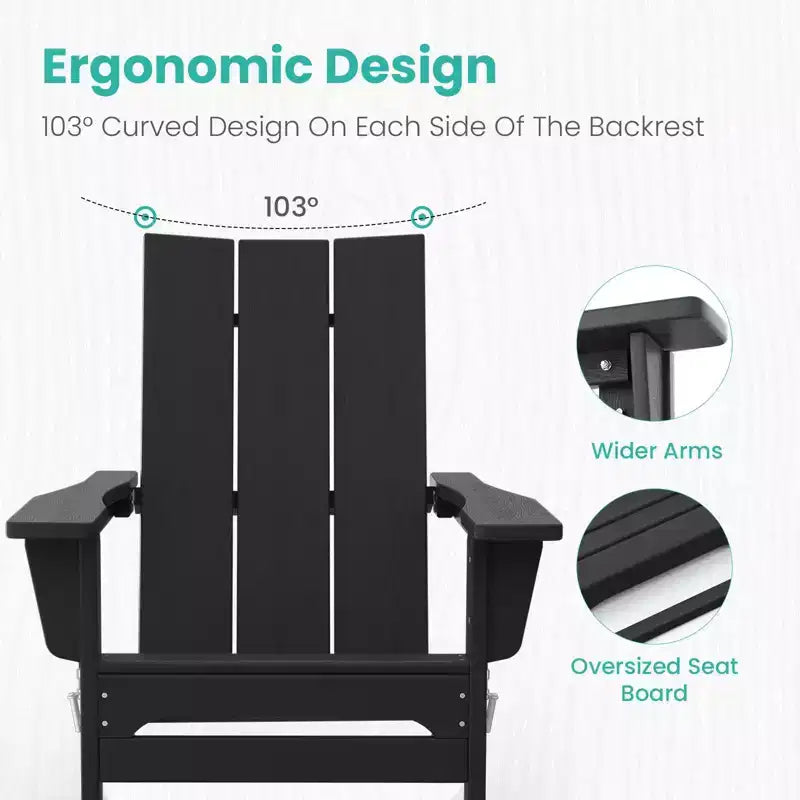 Hyleory HDPE Outdoor Folding Adirondack Chair, 103 degrees Curved Backrest