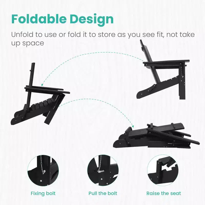 Hyleory HDPE Outdoor Folding Adirondack Chair, 103 degrees Curved Backrest