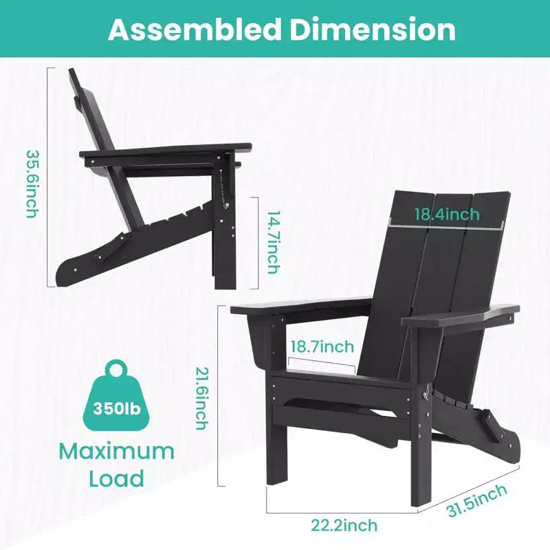 Hyleory HDPE Outdoor Folding Adirondack Chair, 103 degrees Curved Backrest