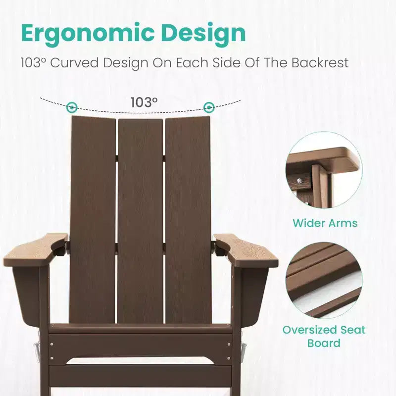 Hyleory HDPE Outdoor Folding Adirondack Chair, 103 degrees Curved Backrest