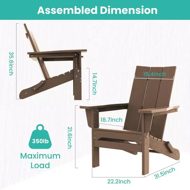 Hyleory HDPE Outdoor Folding Adirondack Chair, 103 degrees Curved Backrest