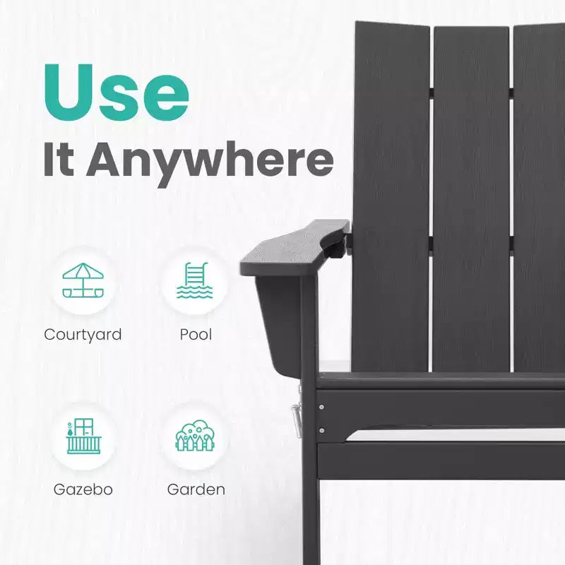 Hyleory HDPE Outdoor Folding Adirondack Chair, 103 degrees Curved Backrest