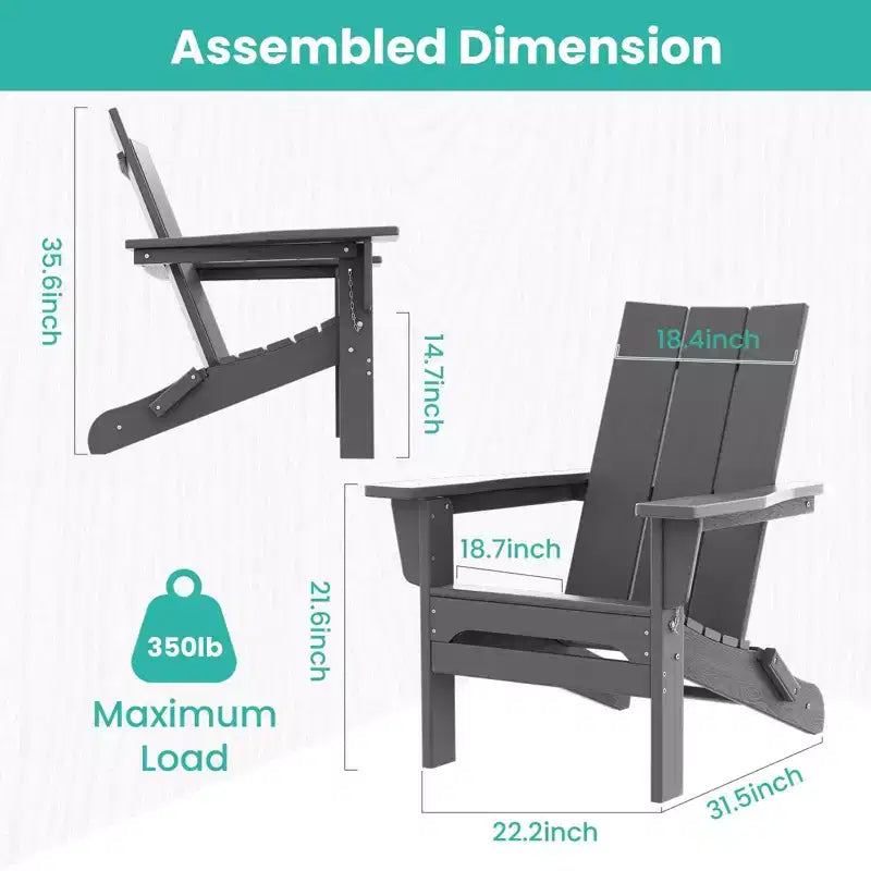 Hyleory HDPE Outdoor Folding Adirondack Chair, 103 degrees Curved Backrest