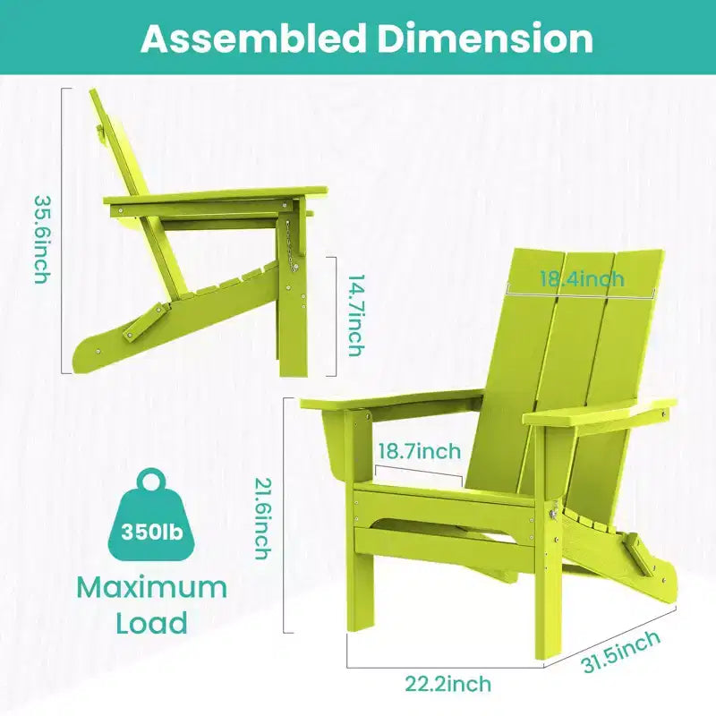 Hyleory HDPE Outdoor Folding Adirondack Chair, 103 degrees Curved Backrest