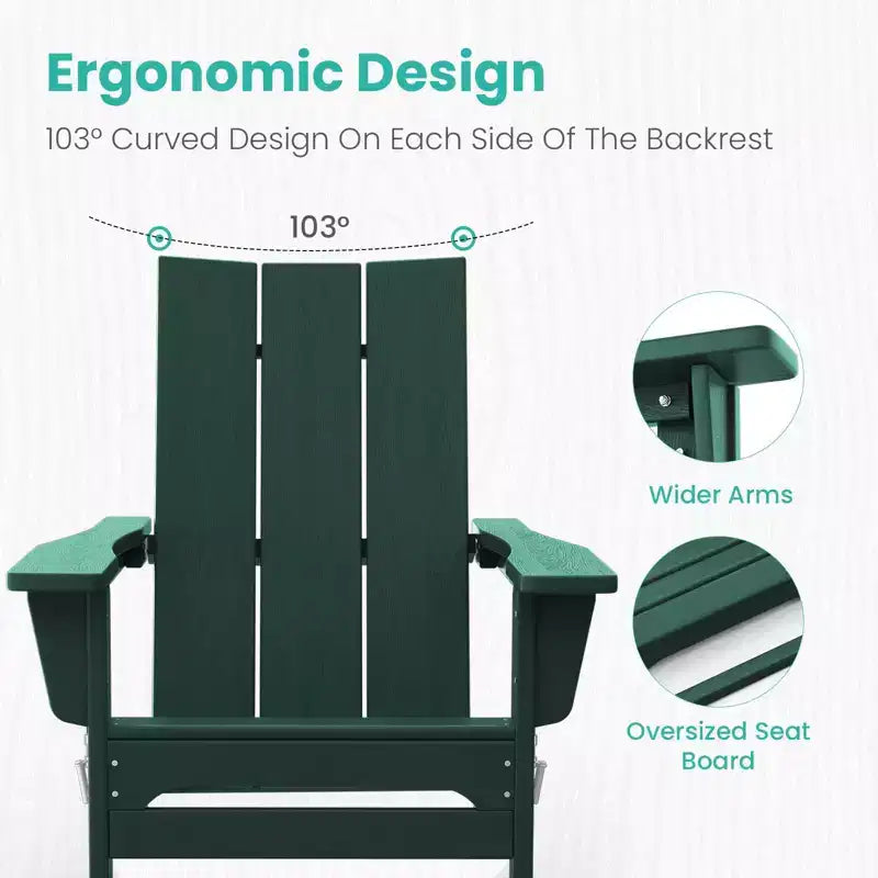 Hyleory HDPE Outdoor Folding Adirondack Chair, 103 degrees Curved Backrest