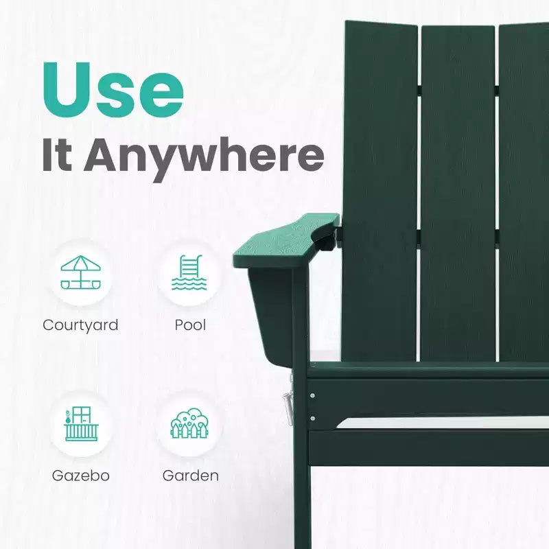 Hyleory HDPE Outdoor Folding Adirondack Chair, 103 degrees Curved Backrest