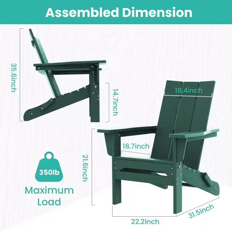 Hyleory HDPE Outdoor Folding Adirondack Chair, 103 degrees Curved Backrest